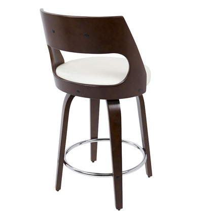 LumiSource Cecina Counter Stool Set of 2 | Cherry Wood, White PU & Chrome | Mid-Century Modern Kitchen Island | Model B24-CECINA2-SWVRCHW2