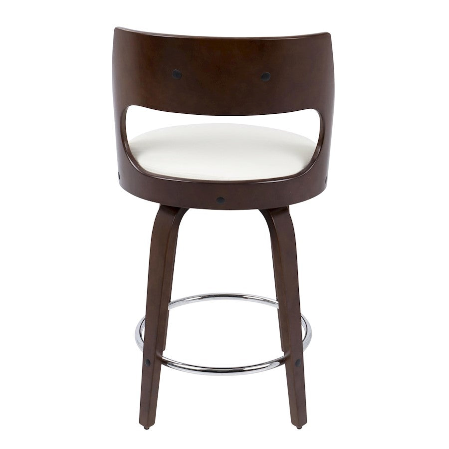 LumiSource Cecina Counter Stool Set of 2 | Cherry Wood, White PU & Chrome | Mid-Century Modern Kitchen Island | Model B24-CECINA2-SWVRCHW2