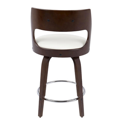 LumiSource Cecina Counter Stool Set of 2 | Cherry Wood, White PU & Chrome | Mid-Century Modern Kitchen Island | Model B24-CECINA2-SWVRCHW2