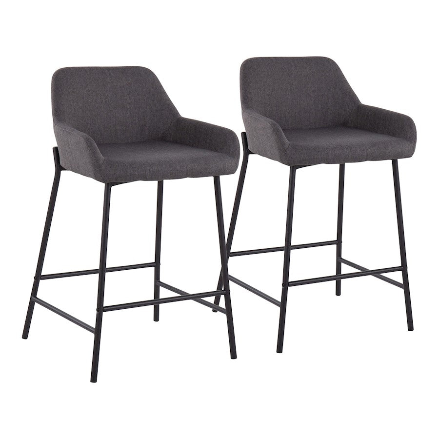 LumiSource Daniella Counter Stool Set of 2 | Black Metal & Charcoal Fabric | Industrial Kitchen Island & Breakfast Bar | Model B24-DNLA2BKCHAR2