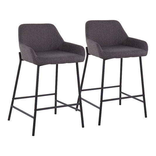 LumiSource Daniella Counter Stool Set of 2 | Black Metal & Charcoal Fabric | Industrial Kitchen Island & Breakfast Bar | Model B24-DNLA2BKCHAR2
