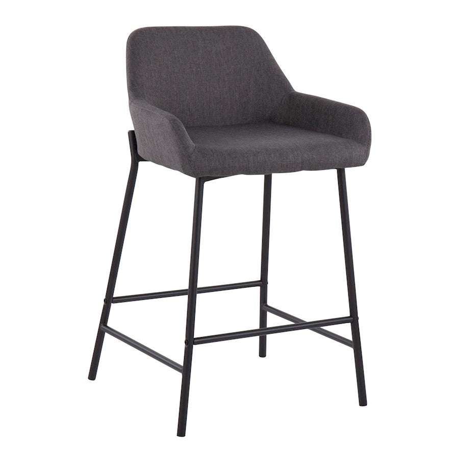 LumiSource Daniella Counter Stool Set of 2 | Black Metal & Charcoal Fabric | Industrial Kitchen Island & Breakfast Bar | Model B24-DNLA2BKCHAR2