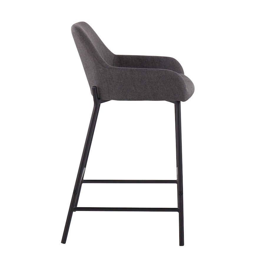 LumiSource Daniella Counter Stool Set of 2 | Black Metal & Charcoal Fabric | Industrial Kitchen Island & Breakfast Bar | Model B24-DNLA2BKCHAR2