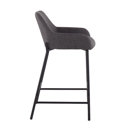 LumiSource Daniella Counter Stool Set of 2 | Black Metal & Charcoal Fabric | Industrial Kitchen Island & Breakfast Bar | Model B24-DNLA2BKCHAR2