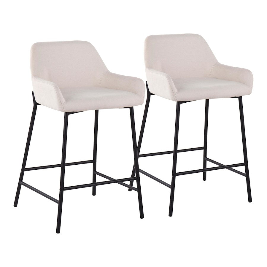 LumiSource Daniella 33in Counter Stool Set of 2 | Industrial Black Metal and Cream Fabric | Kitchen Island & Breakfast Bar | Model B24-DNLA2BKCR2