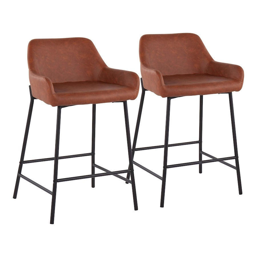 LumiSource Daniella 33in Counter Stool Set of 2 | Industrial Black Metal and Camel PU | Kitchen Island & Breakfast Bar | Model B24-DNLA2BKPUCAM2