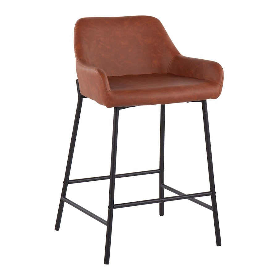 LumiSource Daniella 33in Counter Stool Set of 2 | Industrial Black Metal and Camel PU | Kitchen Island & Breakfast Bar | Model B24-DNLA2BKPUCAM2