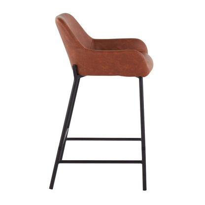 LumiSource Daniella 33in Counter Stool Set of 2 | Industrial Black Metal and Camel PU | Kitchen Island & Breakfast Bar | Model B24-DNLA2BKPUCAM2