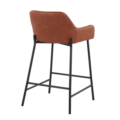 LumiSource Daniella 33in Counter Stool Set of 2 | Industrial Black Metal and Camel PU | Kitchen Island & Breakfast Bar | Model B24-DNLA2BKPUCAM2