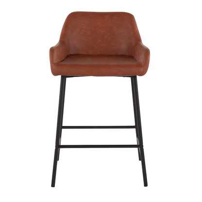 LumiSource Daniella 33in Counter Stool Set of 2 | Industrial Black Metal and Camel PU | Kitchen Island & Breakfast Bar | Model B24-DNLA2BKPUCAM2