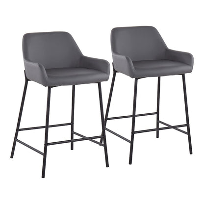 LumiSource Daniella 33in Counter Stool Set of 2 | Industrial Black Metal and Grey PU | Kitchen Island & Breakfast Bar | Model B24-DNLA2BKPUGY2