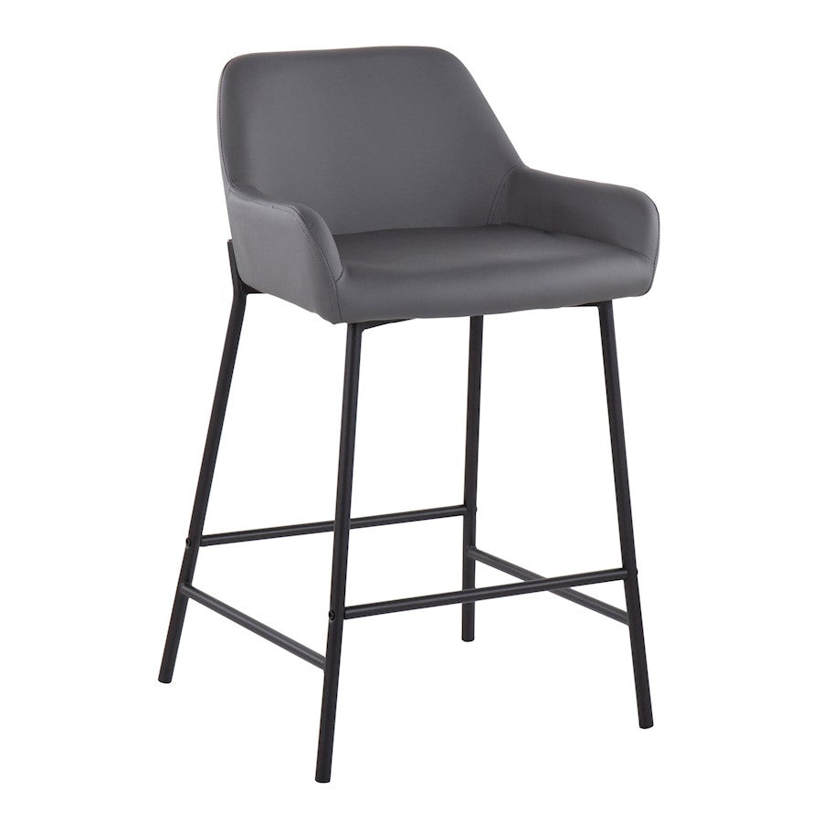 LumiSource Daniella 33in Counter Stool Set of 2 | Industrial Black Metal and Grey PU | Kitchen Island & Breakfast Bar | Model B24-DNLA2BKPUGY2