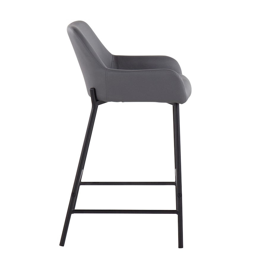 LumiSource Daniella 33in Counter Stool Set of 2 | Industrial Black Metal and Grey PU | Kitchen Island & Breakfast Bar | Model B24-DNLA2BKPUGY2