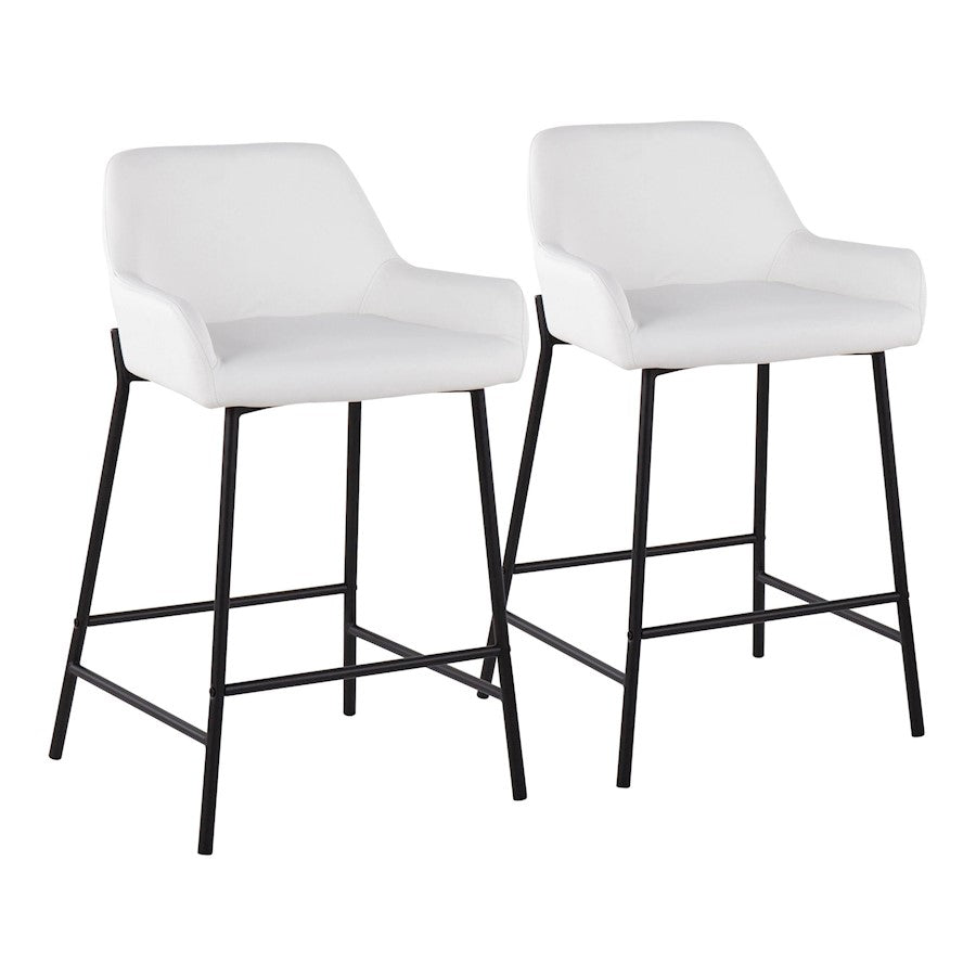 LumiSource Daniella 33in Counter Stool Set of 2 | Industrial Black Metal and White PU | Kitchen Island & Breakfast Bar | Model B24-DNLA2BKPUW2
