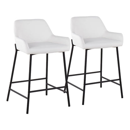 LumiSource Daniella 33in Counter Stool Set of 2 | Industrial Black Metal and White PU | Kitchen Island & Breakfast Bar | Model B24-DNLA2BKPUW2