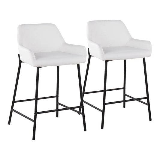 LumiSource Daniella 33in Counter Stool Set of 2 | Industrial Black Metal and White PU | Kitchen Island & Breakfast Bar | Model B24-DNLA2BKPUW2