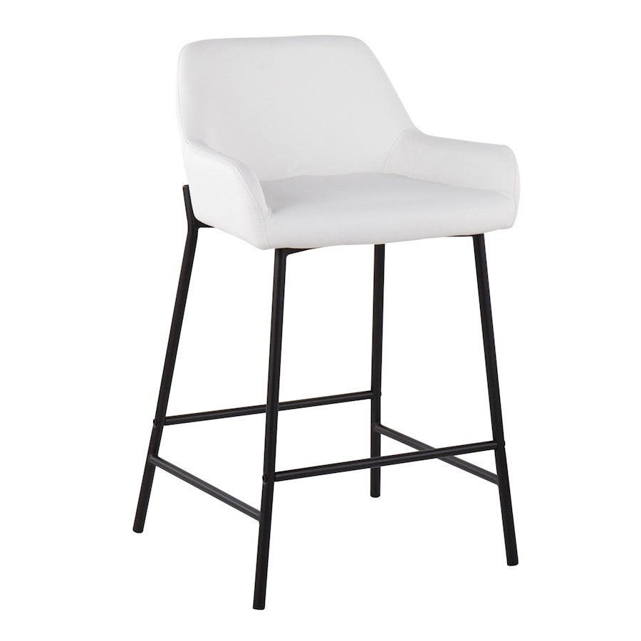 LumiSource Daniella 33in Counter Stool Set of 2 | Industrial Black Metal and White PU | Kitchen Island & Breakfast Bar | Model B24-DNLA2BKPUW2