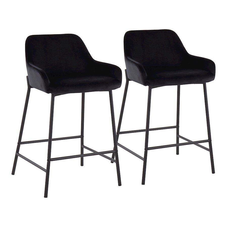 LumiSource Daniella 24.5in Counter Stool Set of 2 | Industrial Black Metal and Black Velvet | Kitchen Island & Breakfast Bar | Model B24-DNLA2BKVBK2