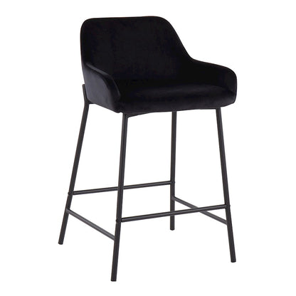 LumiSource Daniella 24.5in Counter Stool Set of 2 | Industrial Black Metal and Black Velvet | Kitchen Island & Breakfast Bar | Model B24-DNLA2BKVBK2