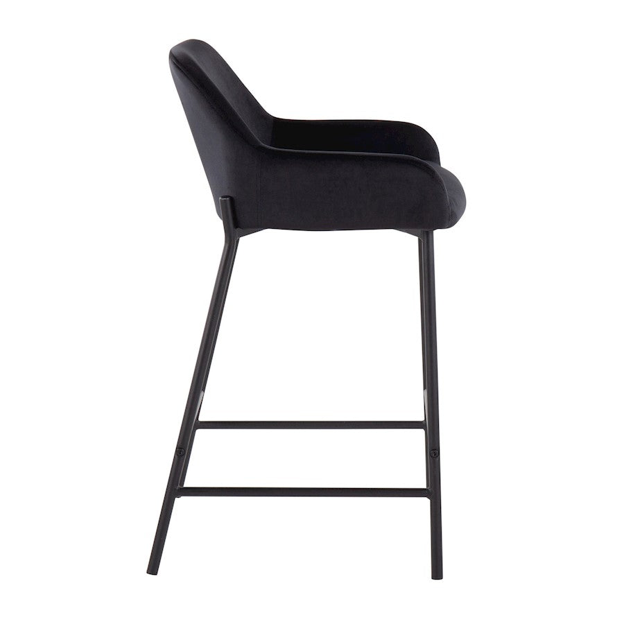 LumiSource Daniella 24.5in Counter Stool Set of 2 | Industrial Black Metal and Black Velvet | Kitchen Island & Breakfast Bar | Model B24-DNLA2BKVBK2