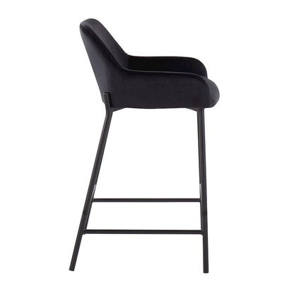 LumiSource Daniella 24.5in Counter Stool Set of 2 | Industrial Black Metal and Black Velvet | Kitchen Island & Breakfast Bar | Model B24-DNLA2BKVBK2
