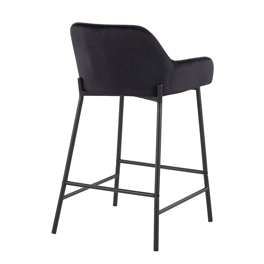 LumiSource Daniella 24.5in Counter Stool Set of 2 | Industrial Black Metal and Black Velvet | Kitchen Island & Breakfast Bar | Model B24-DNLA2BKVBK2