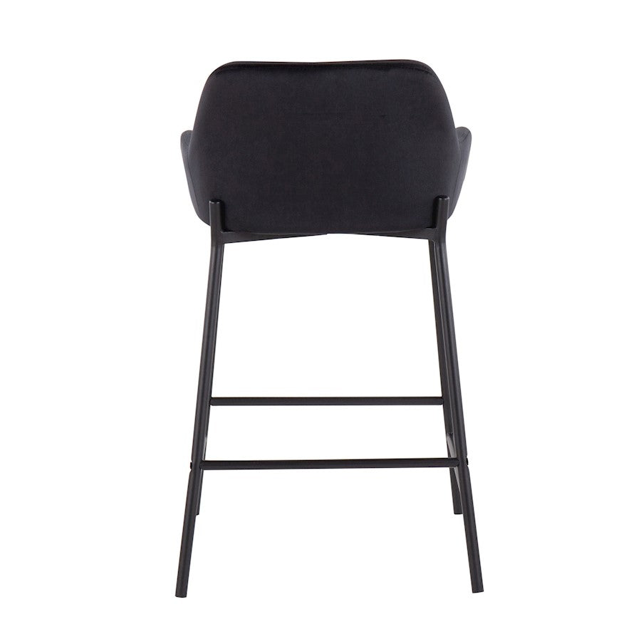 LumiSource Daniella 24.5in Counter Stool Set of 2 | Industrial Black Metal and Black Velvet | Kitchen Island & Breakfast Bar | Model B24-DNLA2BKVBK2