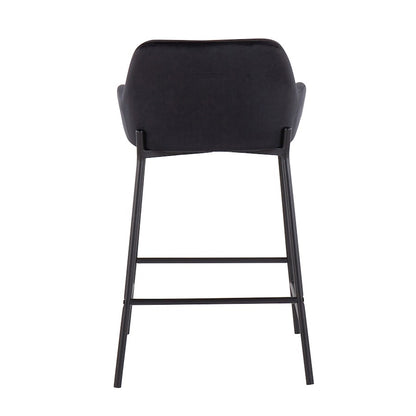 LumiSource Daniella 24.5in Counter Stool Set of 2 | Industrial Black Metal and Black Velvet | Kitchen Island & Breakfast Bar | Model B24-DNLA2BKVBK2