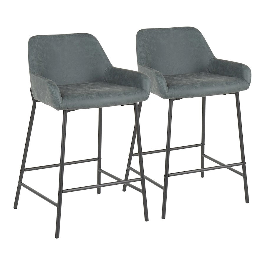 LumiSource Daniella 24.5in Counter Stool Set of 2 | Industrial Black Metal and Green PU | Kitchen Island & Breakfast Bar | Model B24-DNLABKGN2