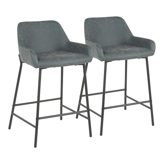 LumiSource Daniella 24.5in Counter Stool Set of 2 | Industrial Black Metal and Green PU | Kitchen Island & Breakfast Bar | Model B24-DNLABKGN2
