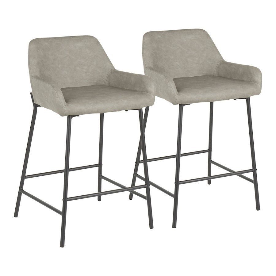 LumiSource Daniella Counter Stool Set of 2 | Industrial Black Metal and Grey Faux Leather | Kitchen Island & Bar Seating | Model B24-DNLABKGY2