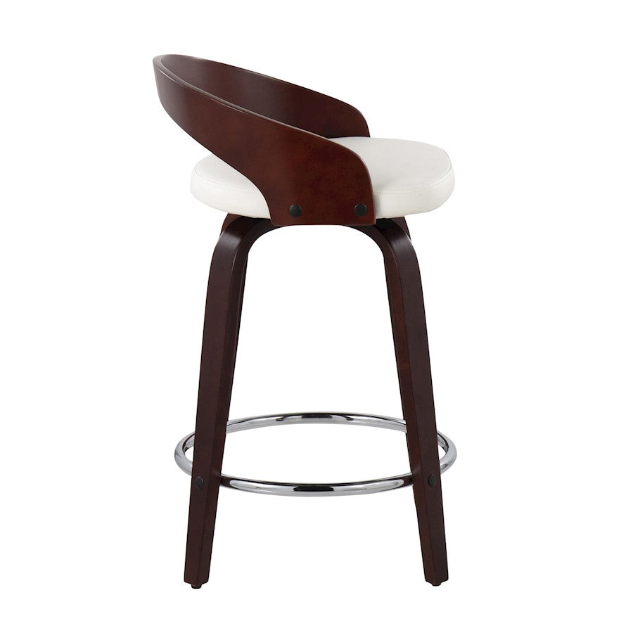 LumiSource Grotto Counter Stool Set of 2 | Mid-Century Cherry Wood and White Faux Leather with Chrome | Kitchen Island | Model B24-GROTTO2-SWVRCHW2