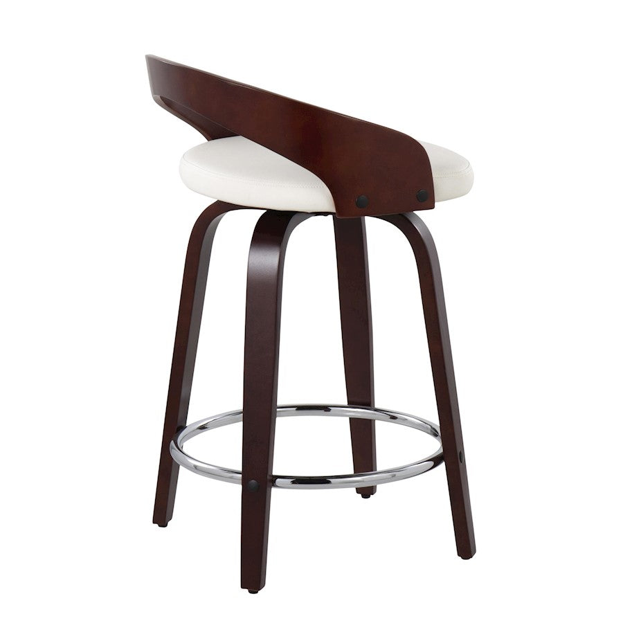 LumiSource Grotto Counter Stool Set of 2 | Mid-Century Cherry Wood and White Faux Leather with Chrome | Kitchen Island | Model B24-GROTTO2-SWVRCHW2
