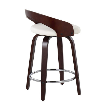 LumiSource Grotto Counter Stool Set of 2 | Mid-Century Cherry Wood and White Faux Leather with Chrome | Kitchen Island | Model B24-GROTTO2-SWVRCHW2