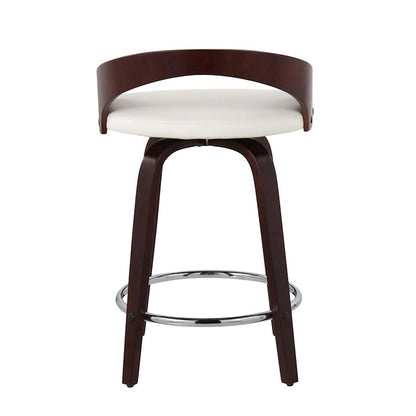 LumiSource Grotto Counter Stool Set of 2 | Mid-Century Cherry Wood and White Faux Leather with Chrome | Kitchen Island | Model B24-GROTTO2-SWVRCHW2
