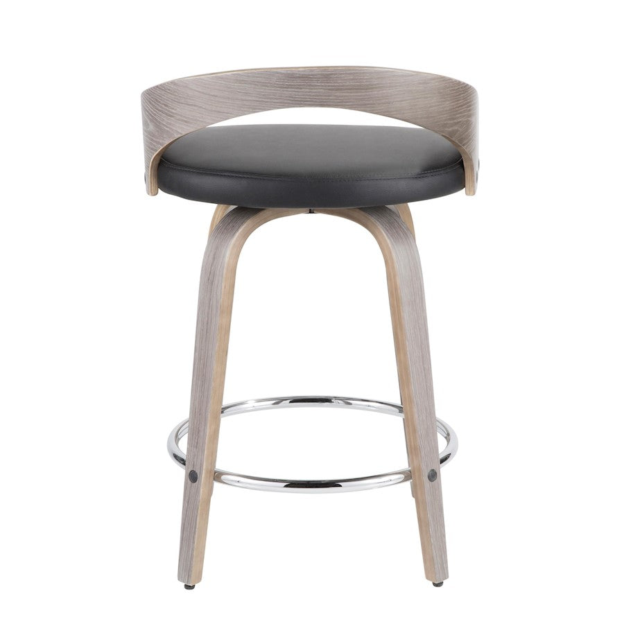 LumiSource Grotto Counter Stool Set of 2 | Mid-Century Light Grey Wood and Black Faux Leather with Chrome | Kitchen | Model B24-GROTTO2-SWVRLGYBK2