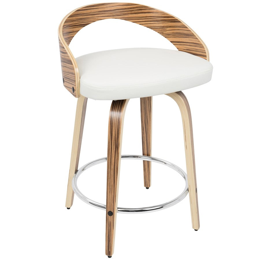 LumiSource Grotto Counter Stool Set of 2 | Mid-Century Zebra Wood and White Faux Leather with Chrome | Kitchen Island | Model B24-GROTTO2-SWVRZBW2