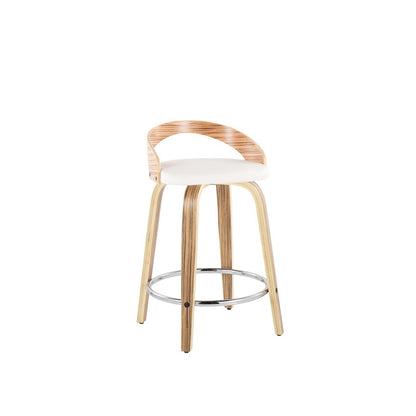 LumiSource Grotto Counter Stool Set of 2 | Mid-Century Zebra Wood and White Faux Leather with Chrome | Kitchen Island | Model B24-GROTTO2-SWVRZBW2