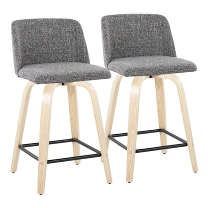 LumiSource Toriano 24in Counter Stool Set of 2 | Natural Wood & Cream Fabric with Chrome Footrest | Kitchen Island | Model B24-TRNO-GRTZS2NANCR2