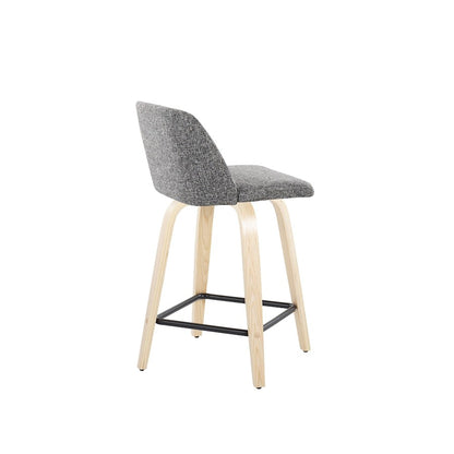 LumiSource Toriano 24in Counter Stool Set of 2 | Natural Wood & Cream Fabric with Chrome Footrest | Kitchen Island | Model B24-TRNO-GRTZS2NANCR2