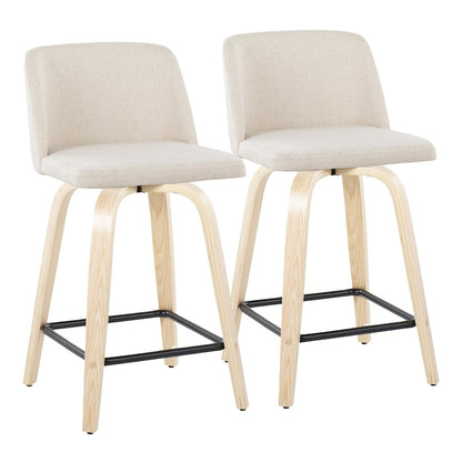 LumiSource Toriano 24in Counter Stool Set of 2 | Natural Wood & Cream Fabric with Black Metal Footrest | Kitchen Island | Model B24-TRNO-GRTZX2NANCR2