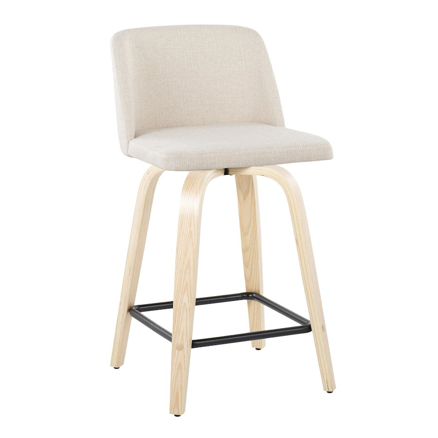 LumiSource Toriano 24in Counter Stool Set of 2 | Natural Wood & Cream Fabric with Black Metal Footrest | Kitchen Island | Model B24-TRNO-GRTZX2NANCR2