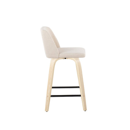LumiSource Toriano 24in Counter Stool Set of 2 | Natural Wood & Cream Fabric with Black Metal Footrest | Kitchen Island | Model B24-TRNO-GRTZX2NANCR2