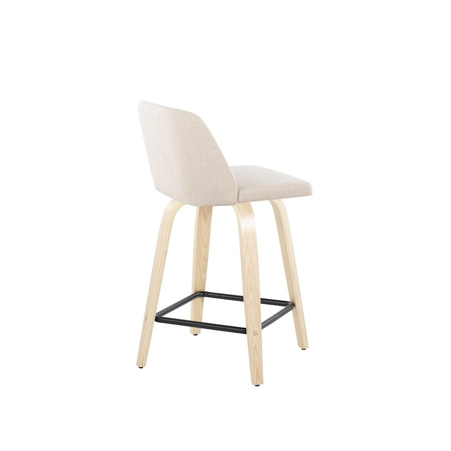 LumiSource Toriano 24in Counter Stool Set of 2 | Natural Wood & Cream Fabric with Black Metal Footrest | Kitchen Island | Model B24-TRNO-GRTZX2NANCR2