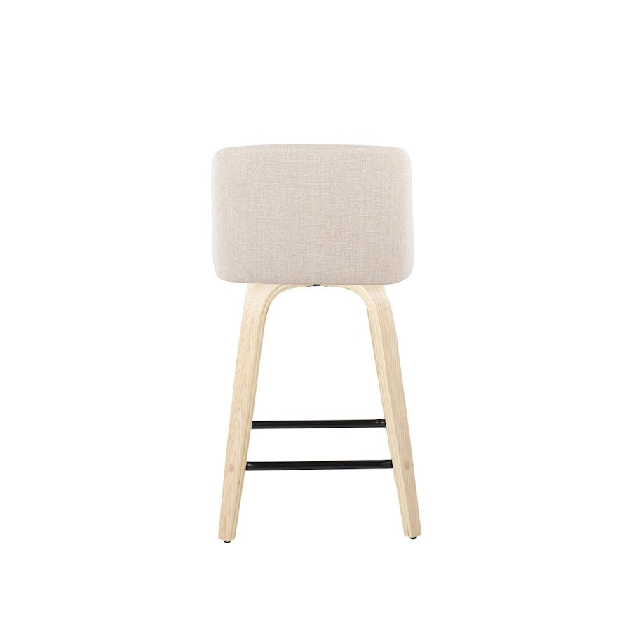 LumiSource Toriano 24in Counter Stool Set of 2 | Natural Wood & Cream Fabric with Black Metal Footrest | Kitchen Island | Model B24-TRNO-GRTZX2NANCR2
