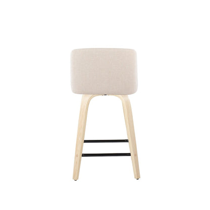 LumiSource Toriano 24in Counter Stool Set of 2 | Natural Wood & Cream Fabric with Black Metal Footrest | Kitchen Island | Model B24-TRNO-GRTZX2NANCR2