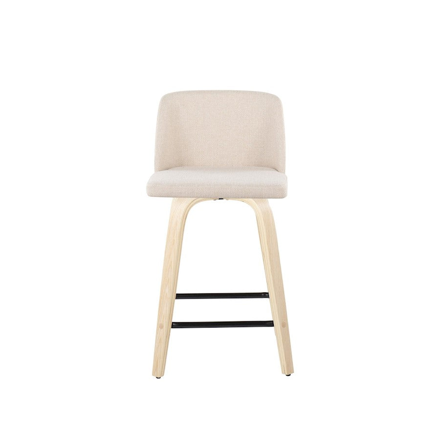 LumiSource Toriano 24in Counter Stool Set of 2 | Natural Wood & Cream Fabric with Black Metal Footrest | Kitchen Island | Model B24-TRNO-GRTZX2NANCR2