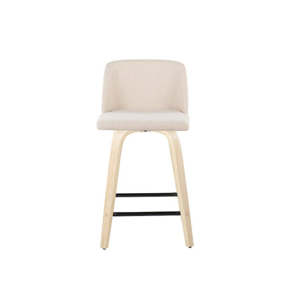 LumiSource Toriano 24in Counter Stool Set of 2 | Natural Wood & Cream Fabric with Black Metal Footrest | Kitchen Island | Model B24-TRNO-GRTZX2NANCR2