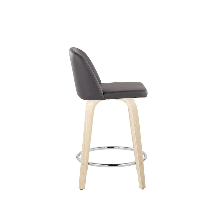 LumiSource Toriano 24in Counter Stool Set of 2 | Natural Wood & Grey PU with Chrome Footrest | Kitchen Island | Model B24-TRNOPU-GRTZR2NAGY2