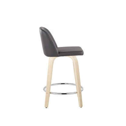 LumiSource Toriano 24in Counter Stool Set of 2 | Natural Wood & Grey PU with Chrome Footrest | Kitchen Island | Model B24-TRNOPU-GRTZR2NAGY2
